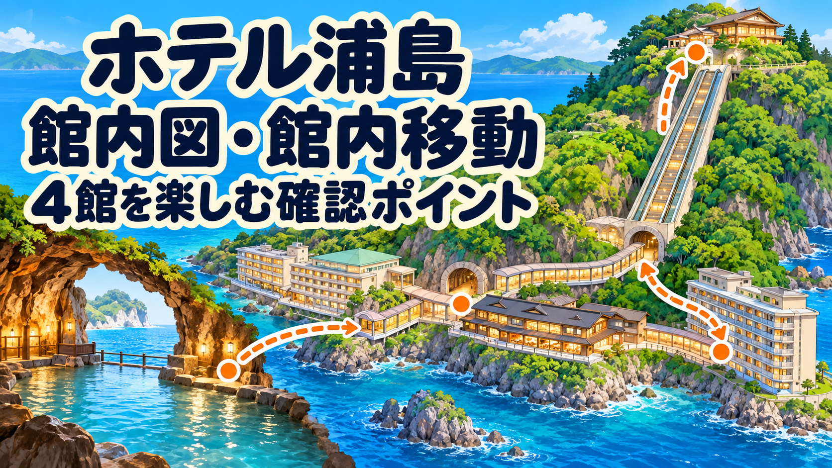 ホテル浦島の館内図・館内移動｜4館と温泉を確認するコツ